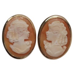 18K Yellow Gold Cameo Stud Earrings #26298