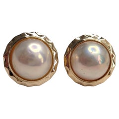 14K Yellow Gold Pearl Button Earrings #26749