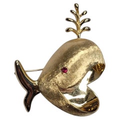 14K Yellow Gold Spouting Whale Pin #26817