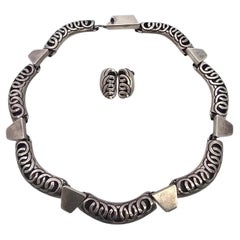 Victoria Mexico Sterling Silver Articulated Link Necklace and Earrings Set 26837