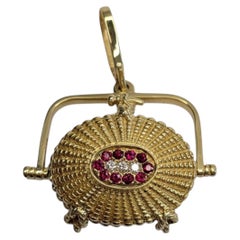1977 Glenaan Elliott Robbins 14K Ruby Diamond Nantucket Basket Pendant #26858