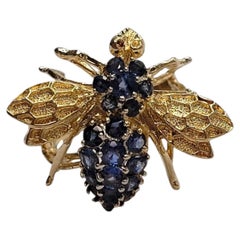14K Yellow Gold Blue Stone Bee Ring Size 4 #26840