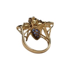 14K Yellow Gold Blue Stone Bee Ring Size 4 #26840