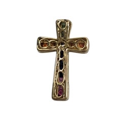 Colgante de cruz Effy de oro amarillo de 14K con zafiros naturales y diamantes, estilo «acuarela» #26869