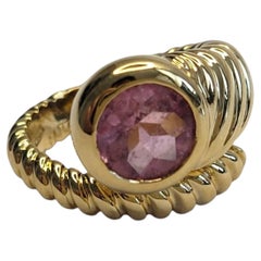 Faraone Milan 18K Yellow Gold Pink Tourmaline ByPass Cocktail Ring 6 #26871
