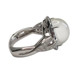 18K White Gold Moonstone, Sapphire and Diamond Halo Ring Size 7.75-8 Cert #26884