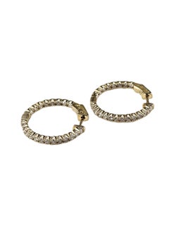 14K Yellow Gold Inside-Out Diamond Hoop Earrings #26842