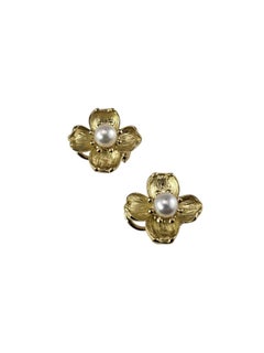 Tiffany & Co. 18K Yellow Gold Pearl Dogwood Flower Earrings #26859