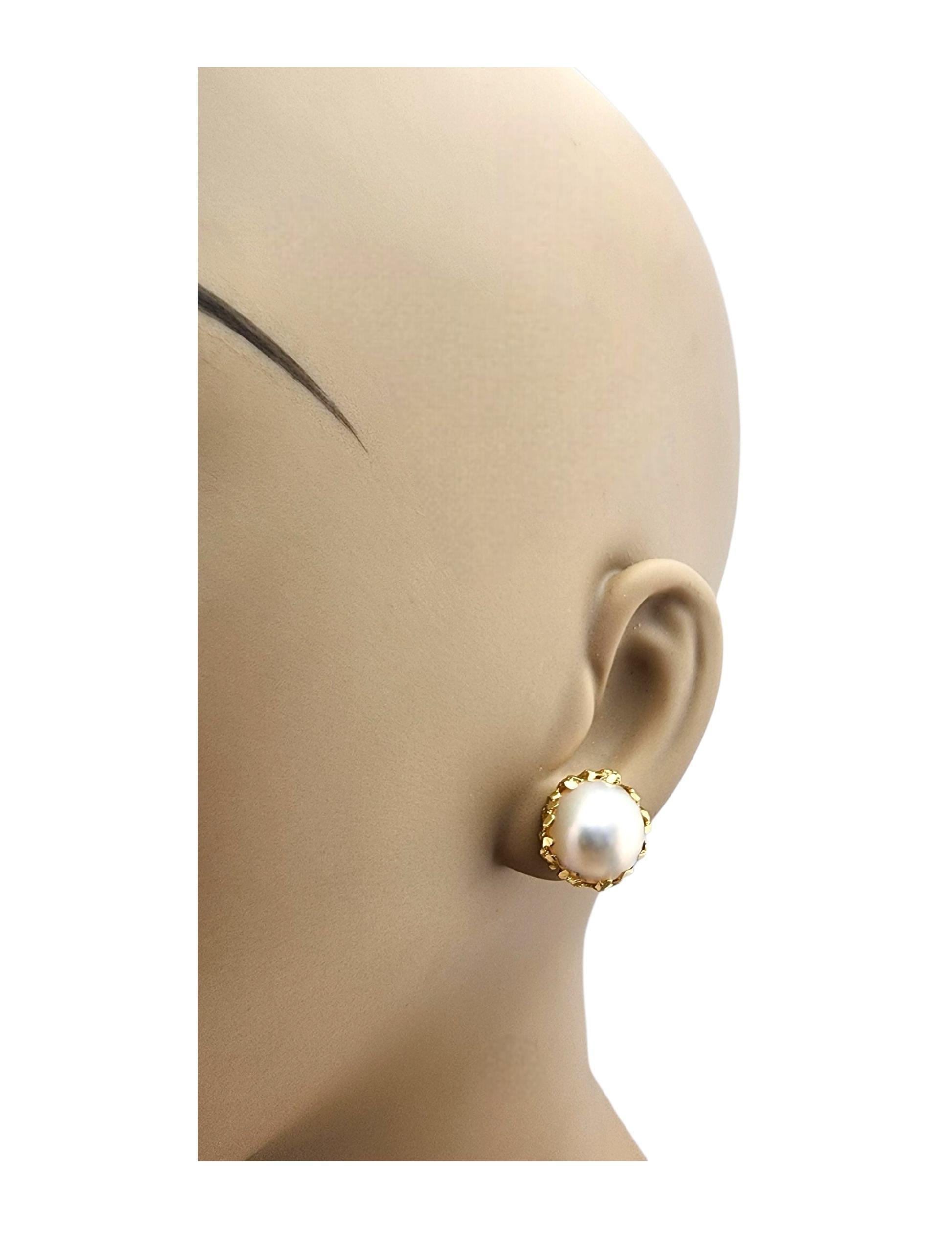 Boucles d'oreilles en or jaune 14K avec perles Mabe #21943 en vente 2