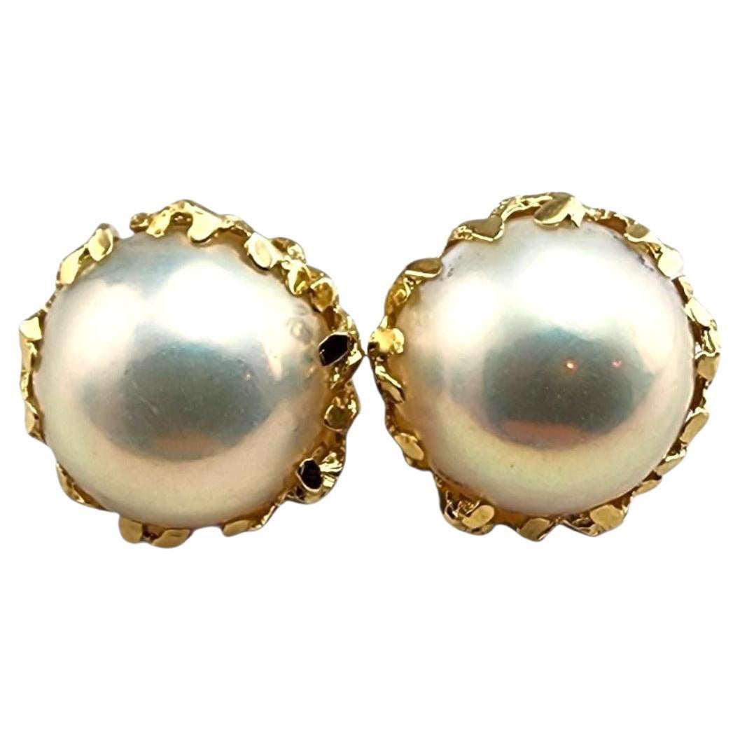 Boucles d'oreilles en or jaune 14K avec perles Mabe #21943