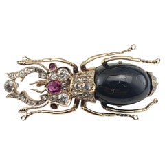 14K Rose Gold Garnet, Sapphire & Diamond Beetle Brooch #22388