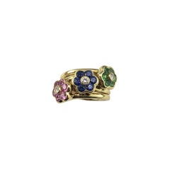 14 Karat Yellow Gold and Gemstone Flower Motif Ring Size 6  #22367