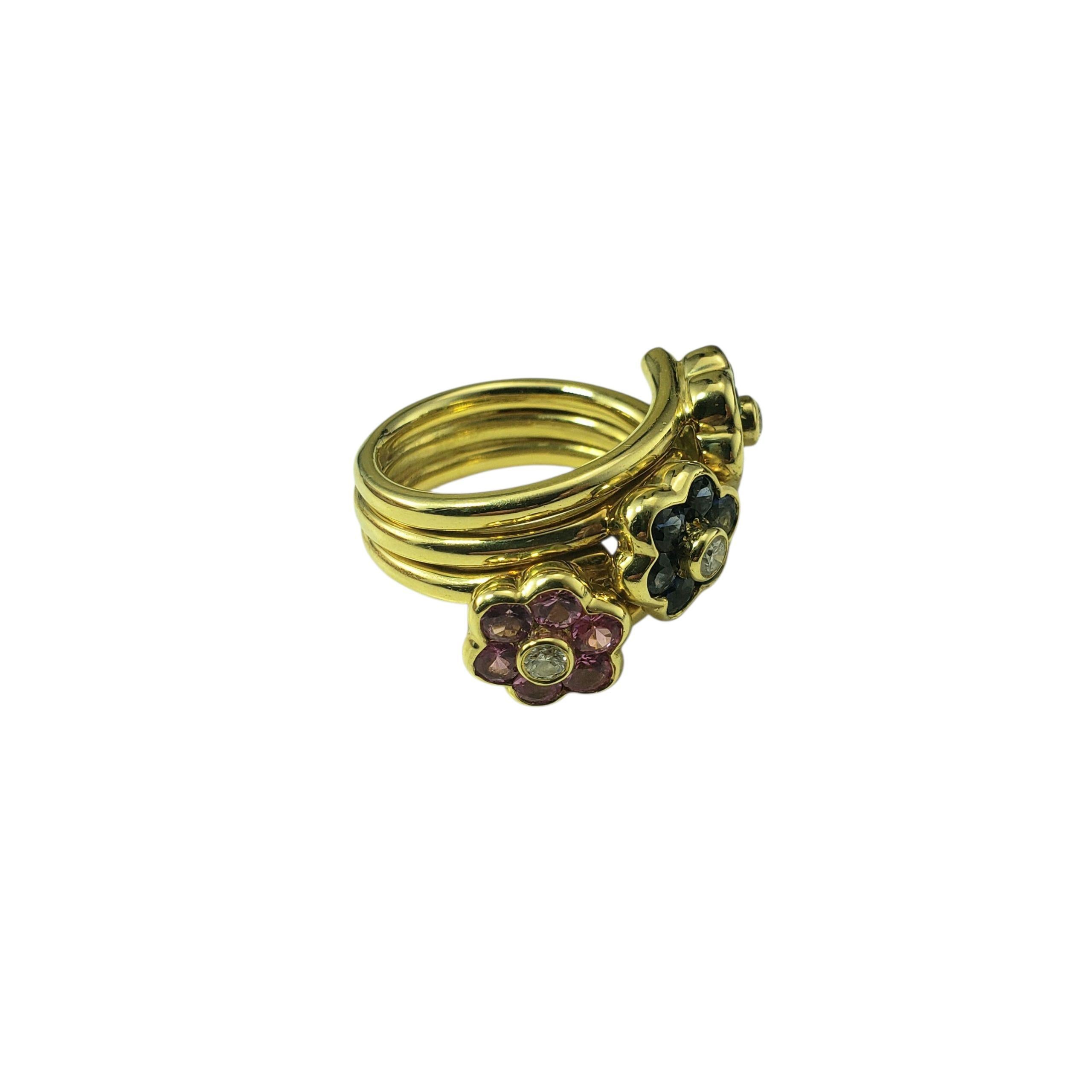 Bague en or jaune 14 carats avec motif de fleur en pierres précieuses Taille 6  #22367 Bon état - En vente à Washington Depot, CT