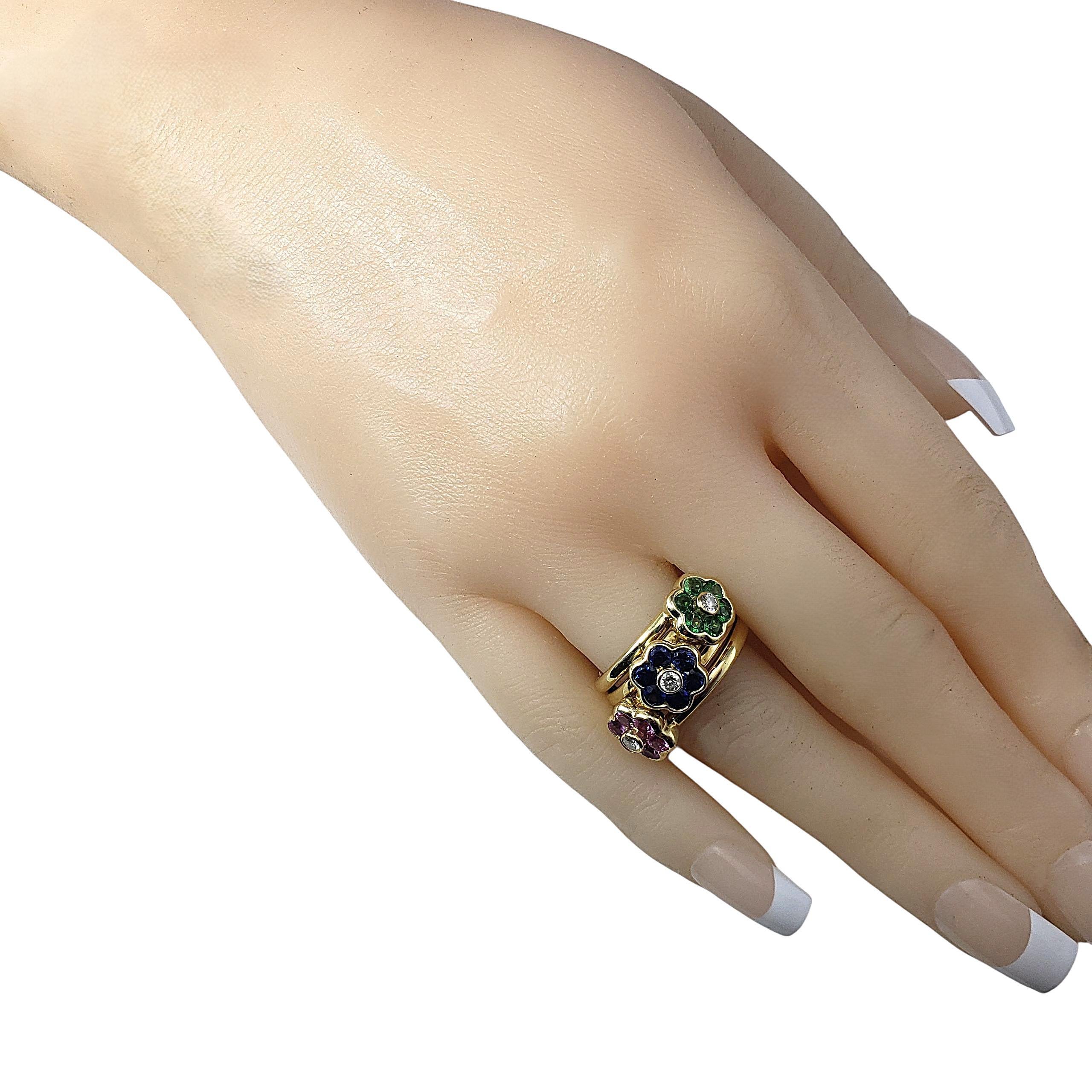 Bague en or jaune 14 carats avec motif de fleur en pierres précieuses Taille 6  #22367 en vente 1