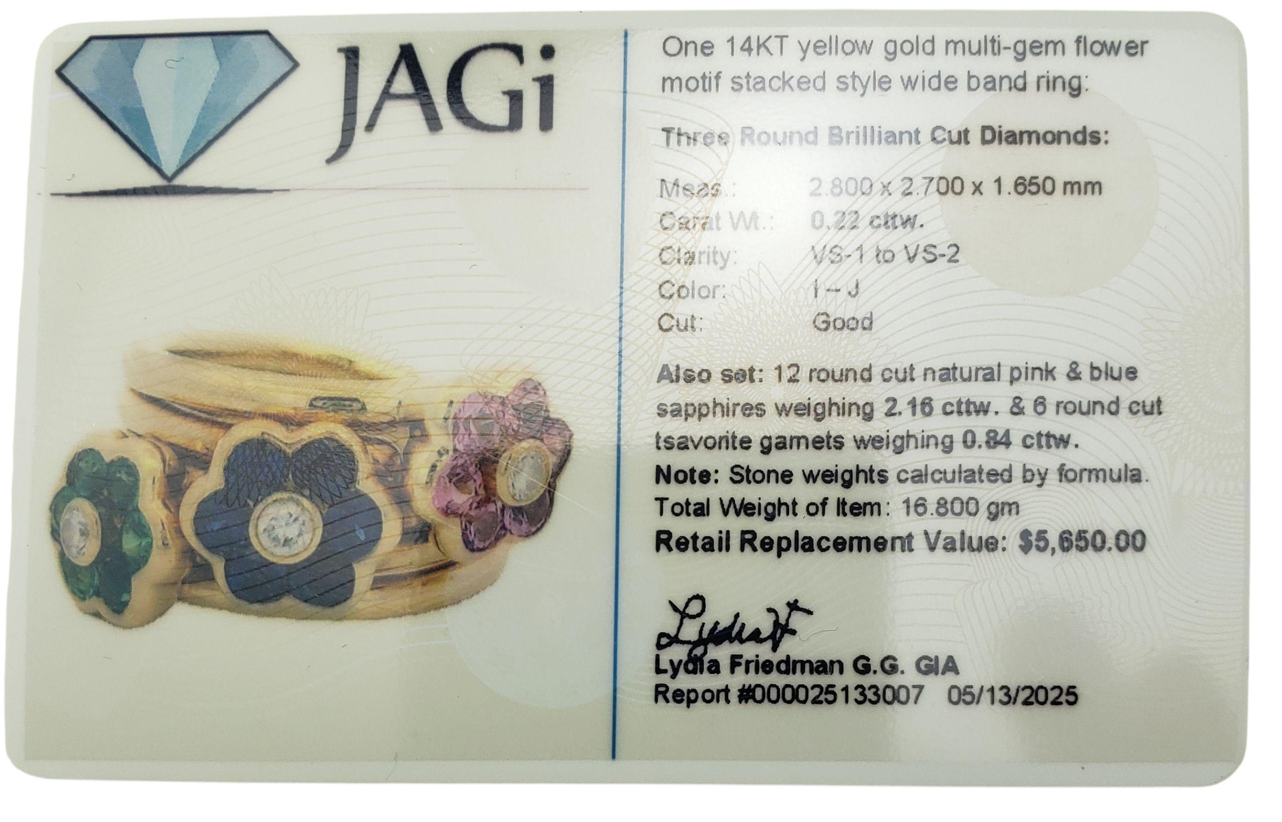 Bague en or jaune 14 carats avec motif de fleur en pierres précieuses Taille 6  #22367 en vente 3