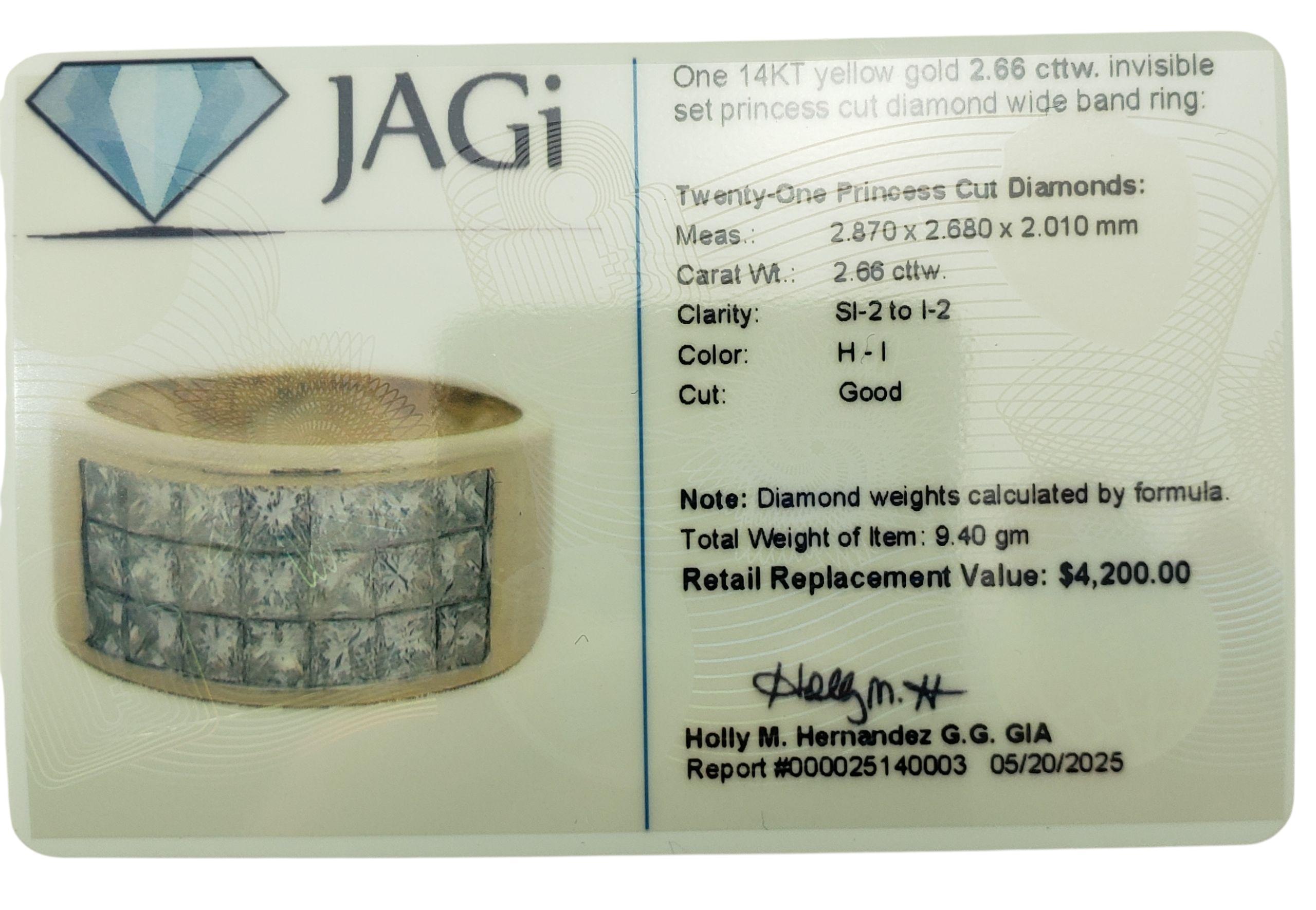 Anello a fascia larga in oro giallo 14 carati con diamante taglio principessa, misura 9 #22370 in vendita 4