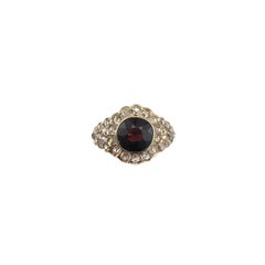 14 Karat Yellow Gold Garnet Diamond Cluster Ring Size 5.25-5.5  #22360