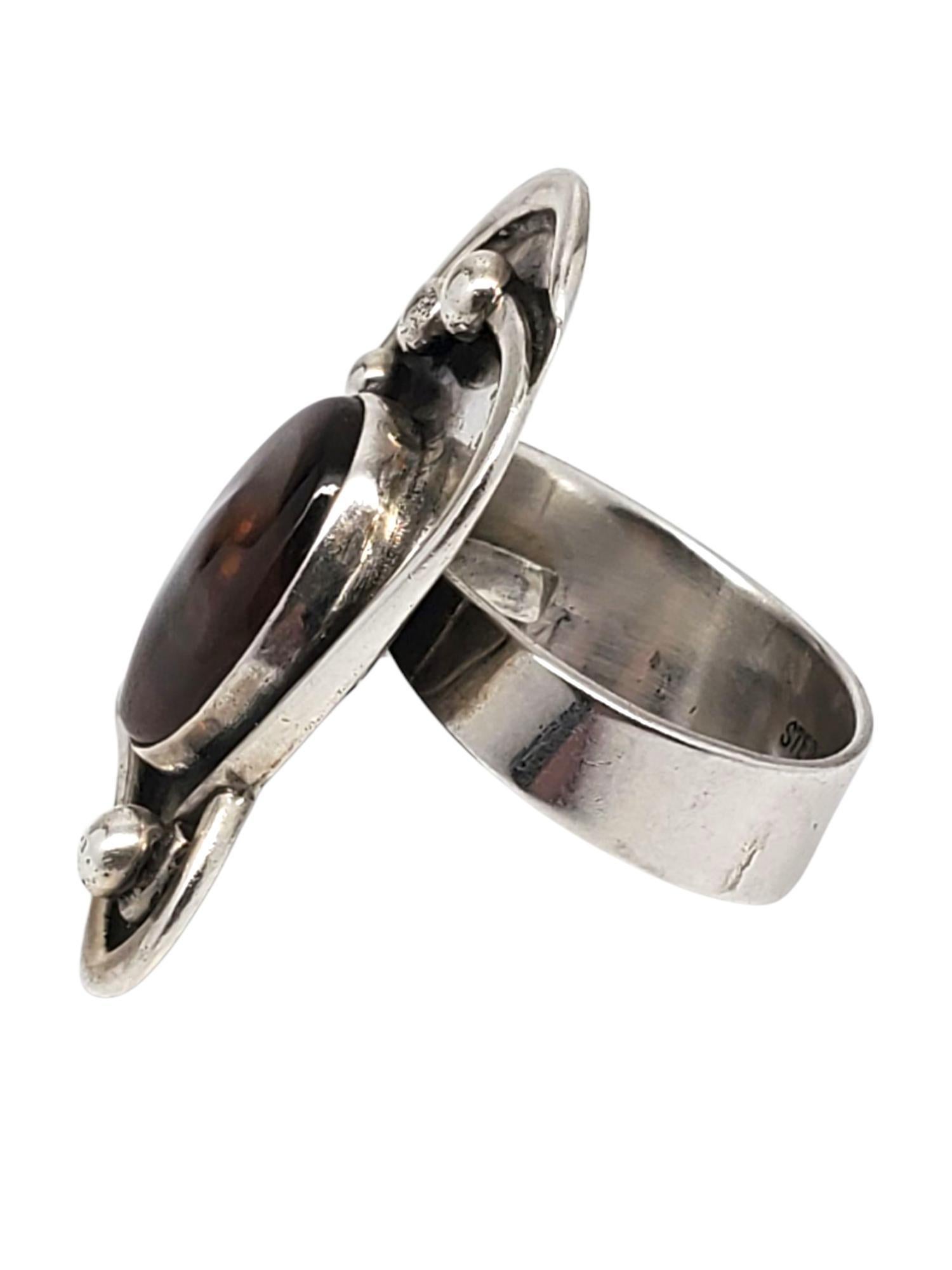 Paul Miller, anello modernista in argento sterling con agata di fuoco, misura 10 # 21478 In condizioni buone in vendita a Washington Depot, CT
