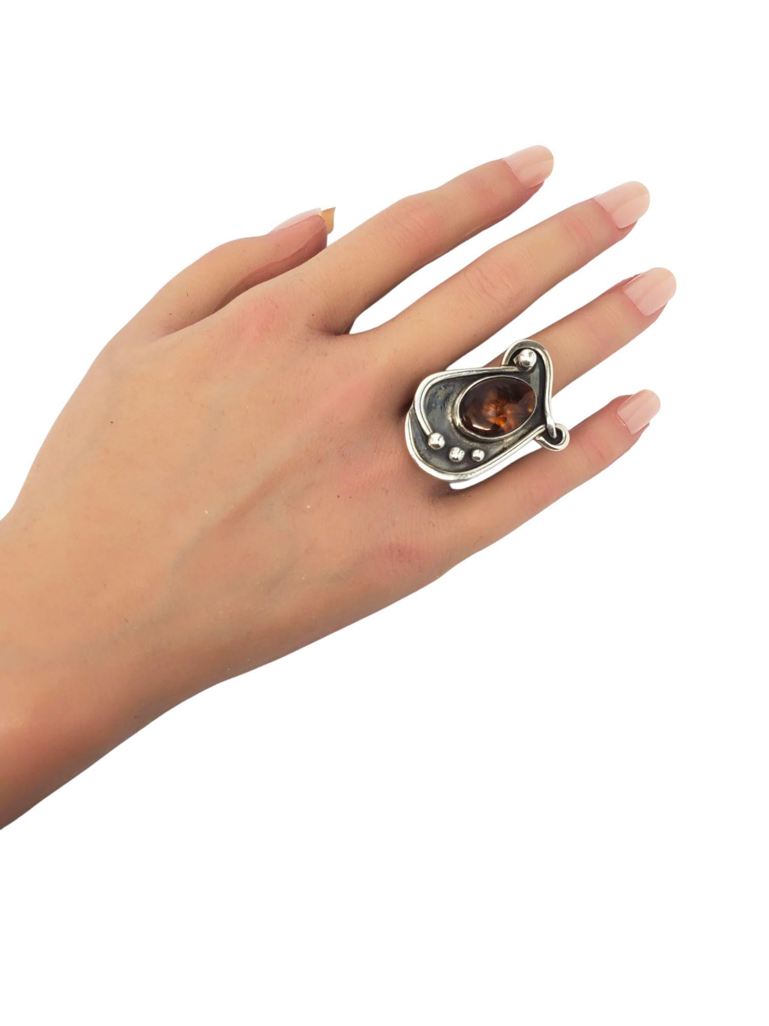 Paul Miller, anello modernista in argento sterling con agata di fuoco, misura 10 # 21478 in vendita 1