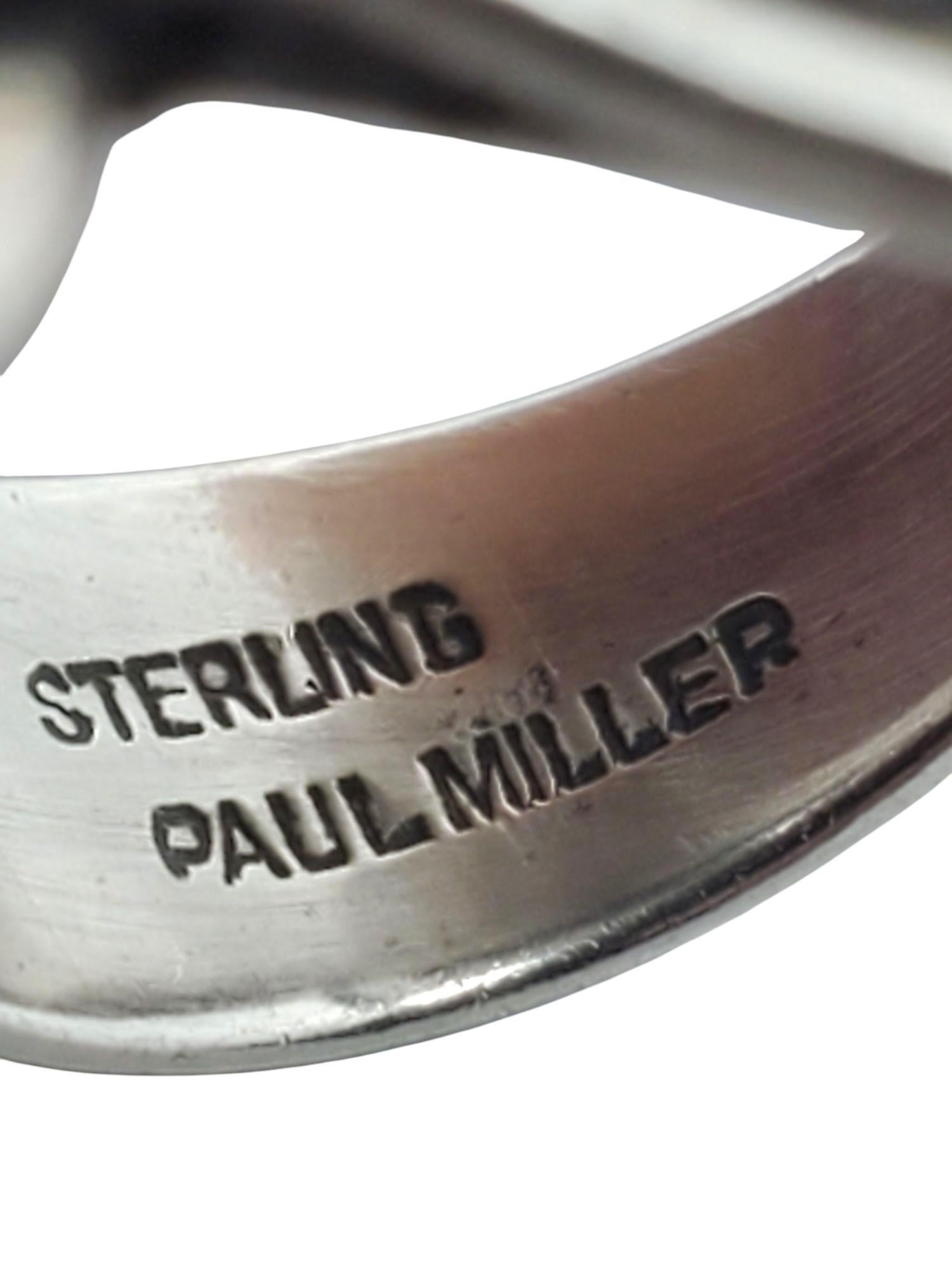 Donna Paul Miller, anello modernista in argento sterling con agata di fuoco, misura 10 # 21478 in vendita