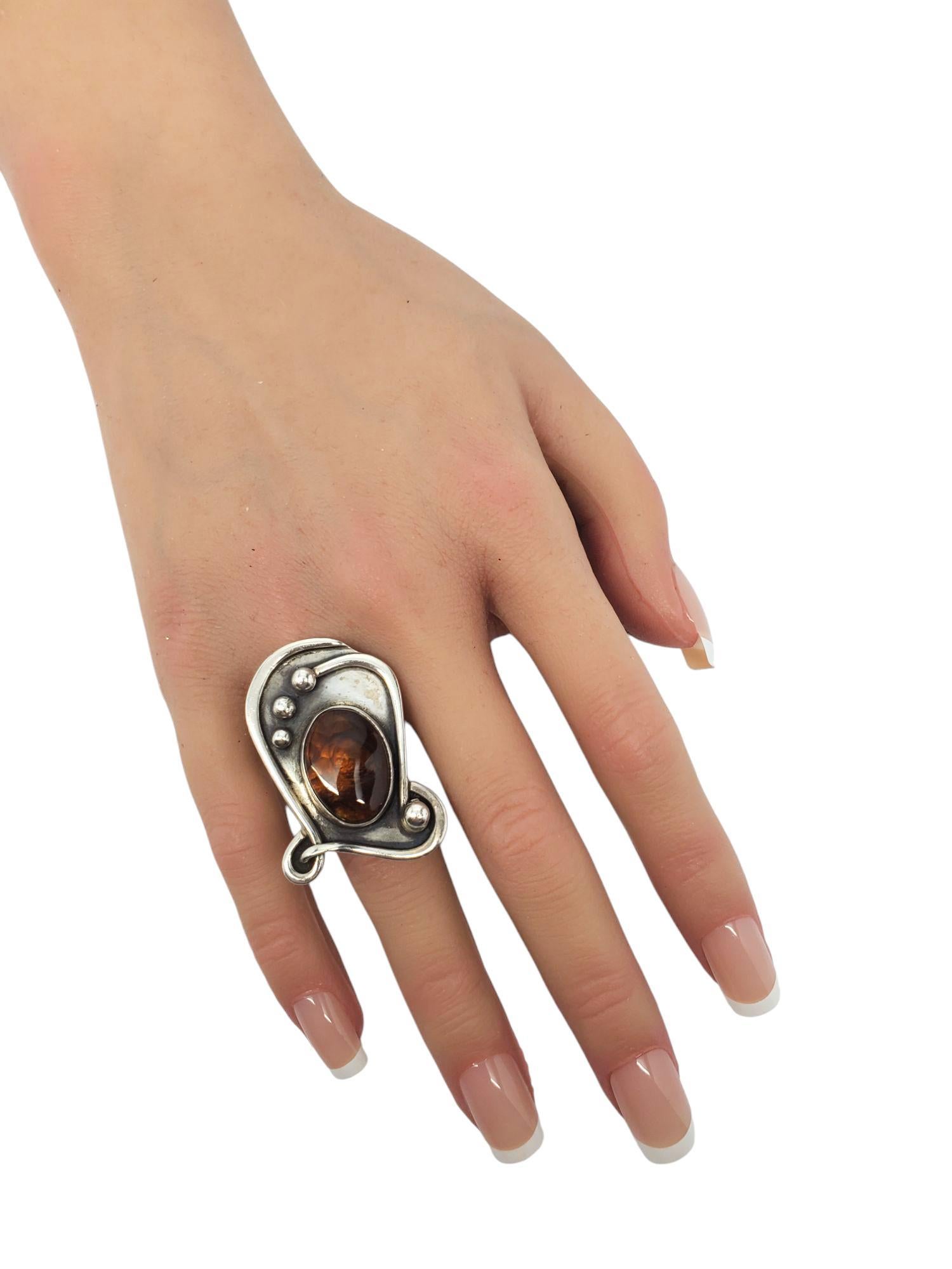 Paul Miller, anello modernista in argento sterling con agata di fuoco, misura 10 # 21478 in vendita 2
