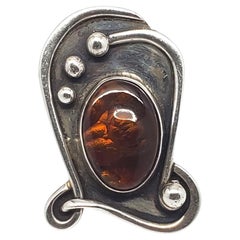 Paul Miller Sterling Silver Modernist Fire Agate Ring Size 10 # 21478