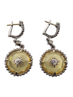Judith Ripka Sterling Silver and 18kt Yellow Quartz Dangle Earrings #21480