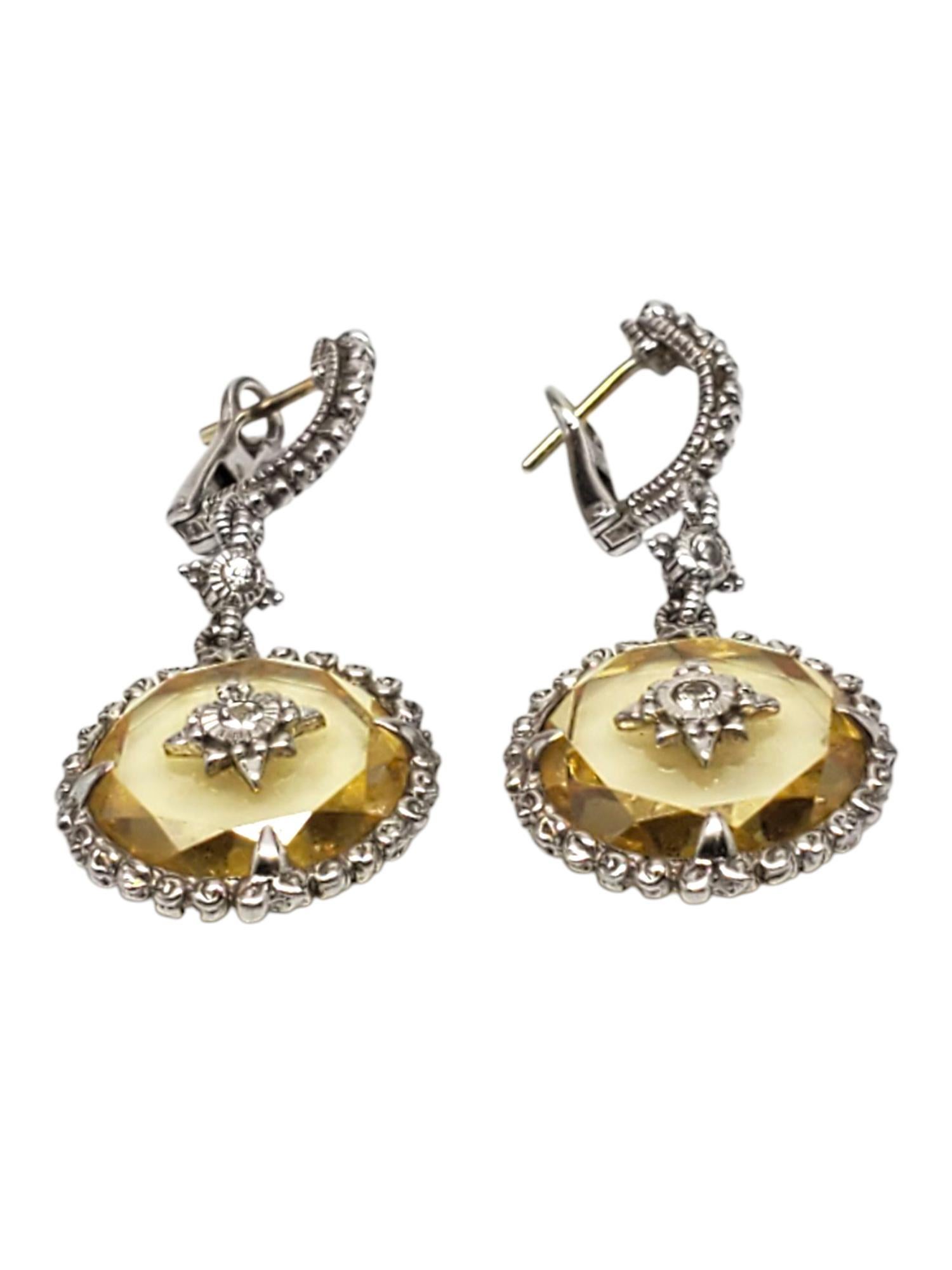 Taille ronde Judith Ripka Boucles d'oreilles pendantes en argent et quartz jaune 18kt #21480 en vente