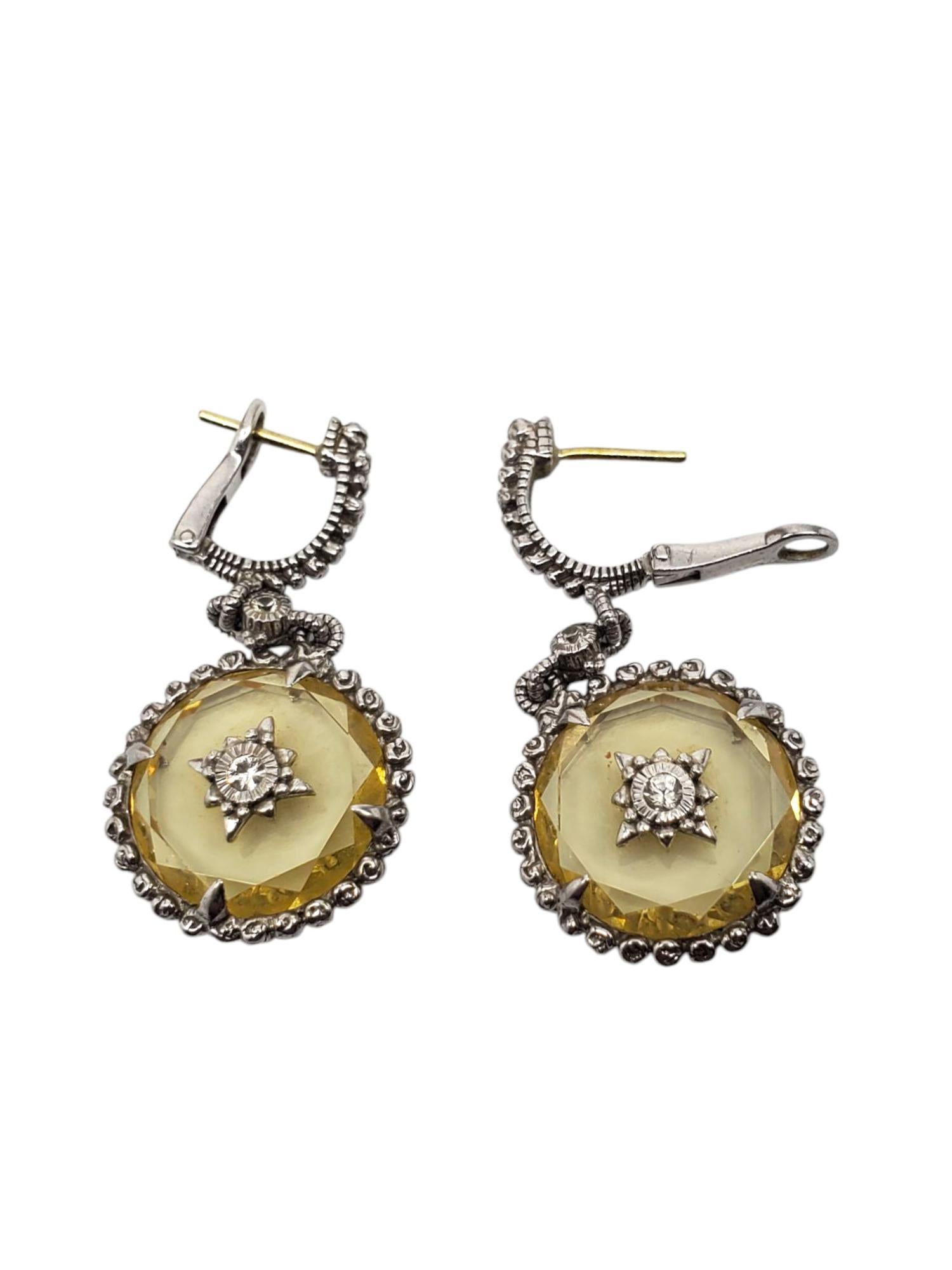 Judith Ripka Boucles d'oreilles pendantes en argent et quartz jaune 18kt #21480 en vente 2