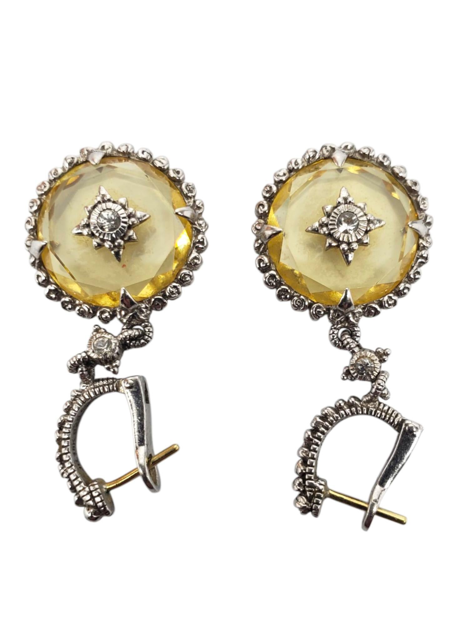 Judith Ripka Boucles d'oreilles pendantes en argent et quartz jaune 18kt #21480 Bon état - En vente à Washington Depot, CT