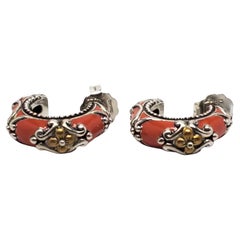 Barbara Bixby in argento sterling 18 carati. Orecchini a cerchio in corallo #21474