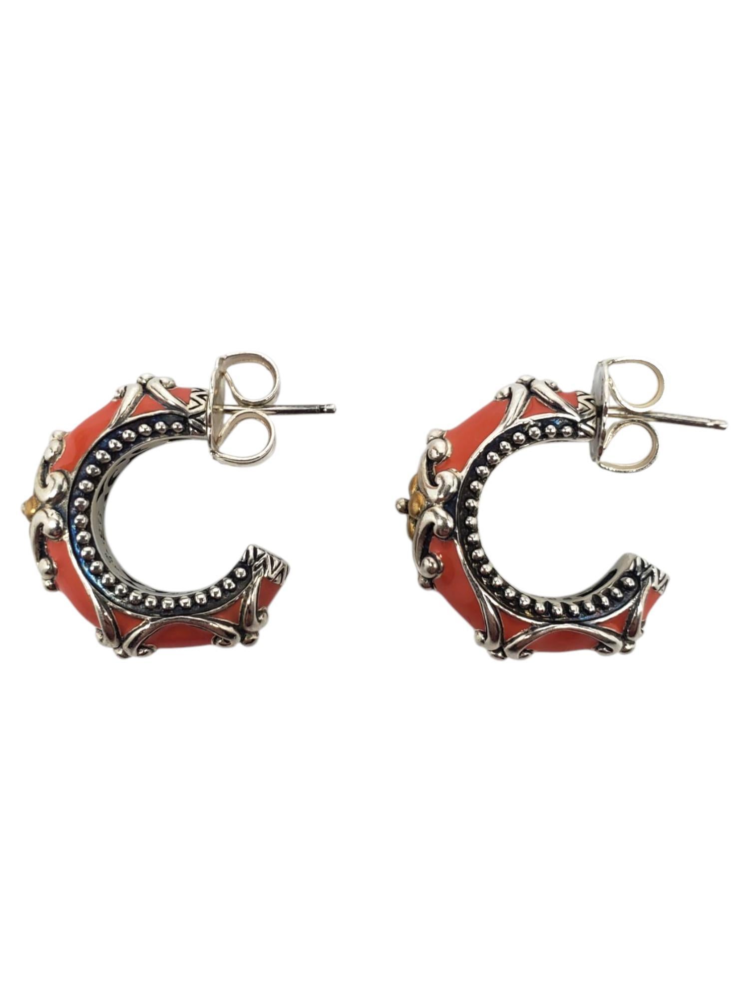 Taglio misto Barbara Bixby in argento sterling 18 carati. Orecchini a cerchio in corallo #21474 in vendita