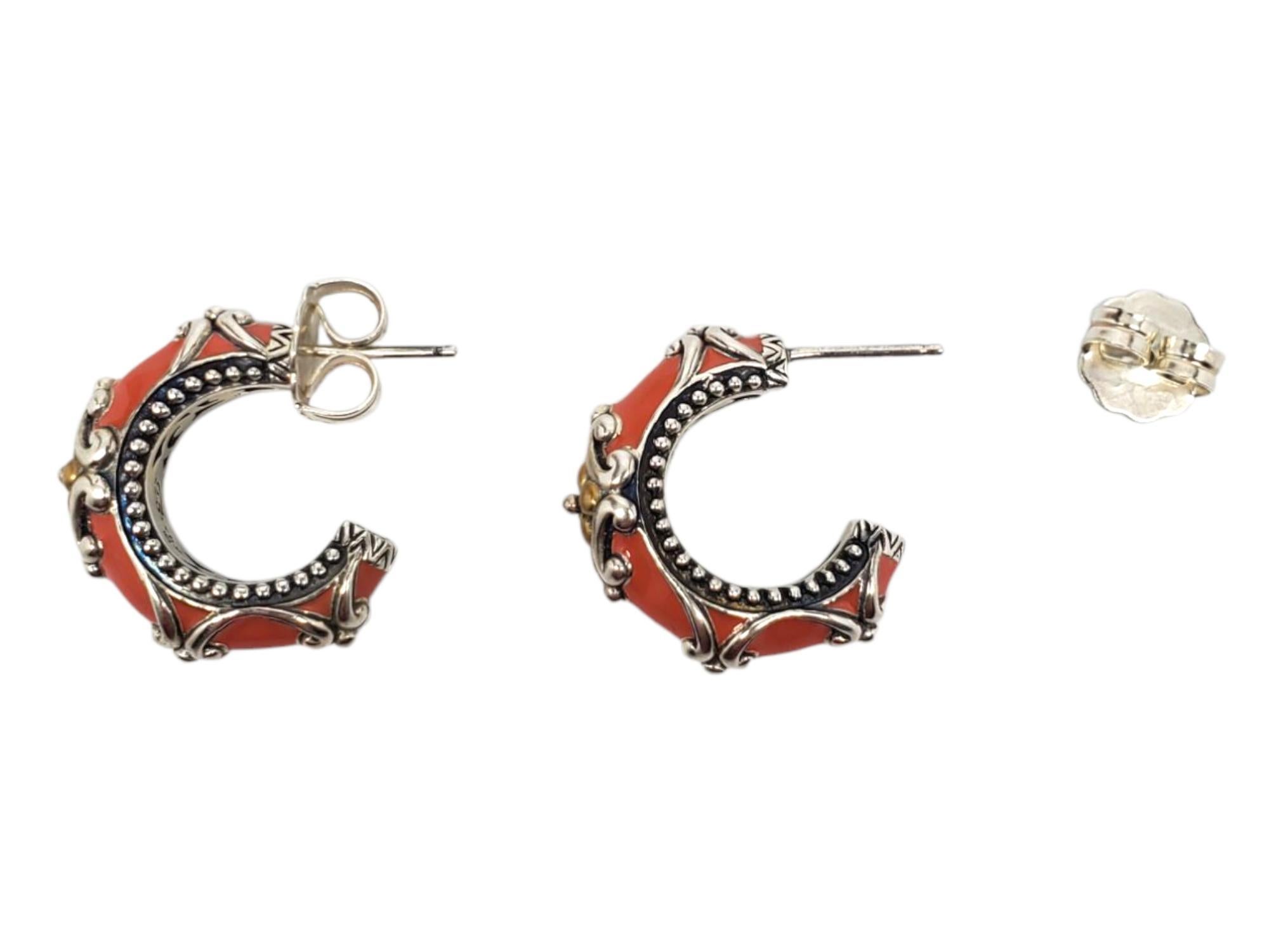 Donna Barbara Bixby in argento sterling 18 carati. Orecchini a cerchio in corallo #21474 in vendita