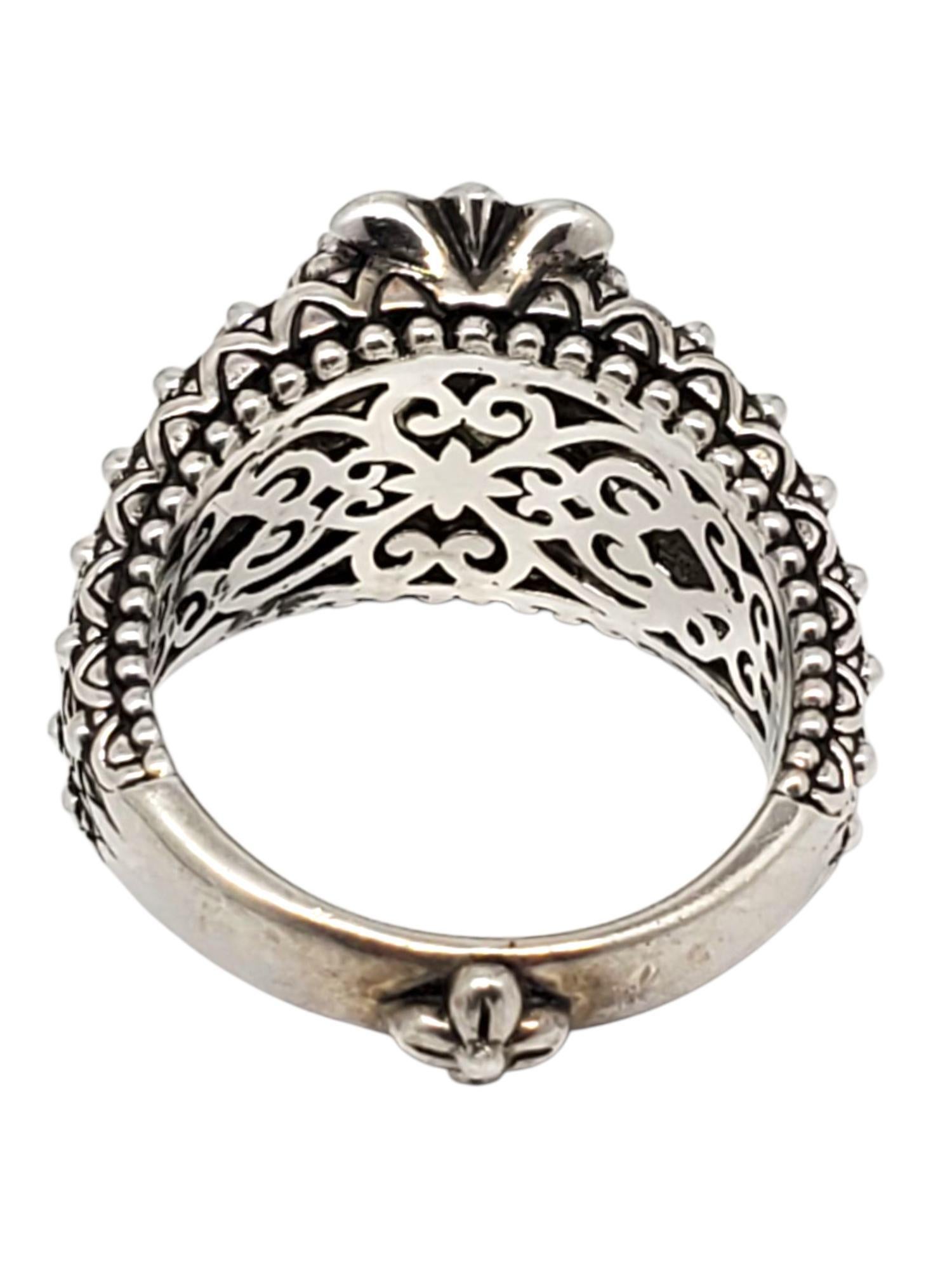 Taglio marquise Barbara Bixby Argento e 18 carati. Anello di peridoto misura 10 #21462 in vendita