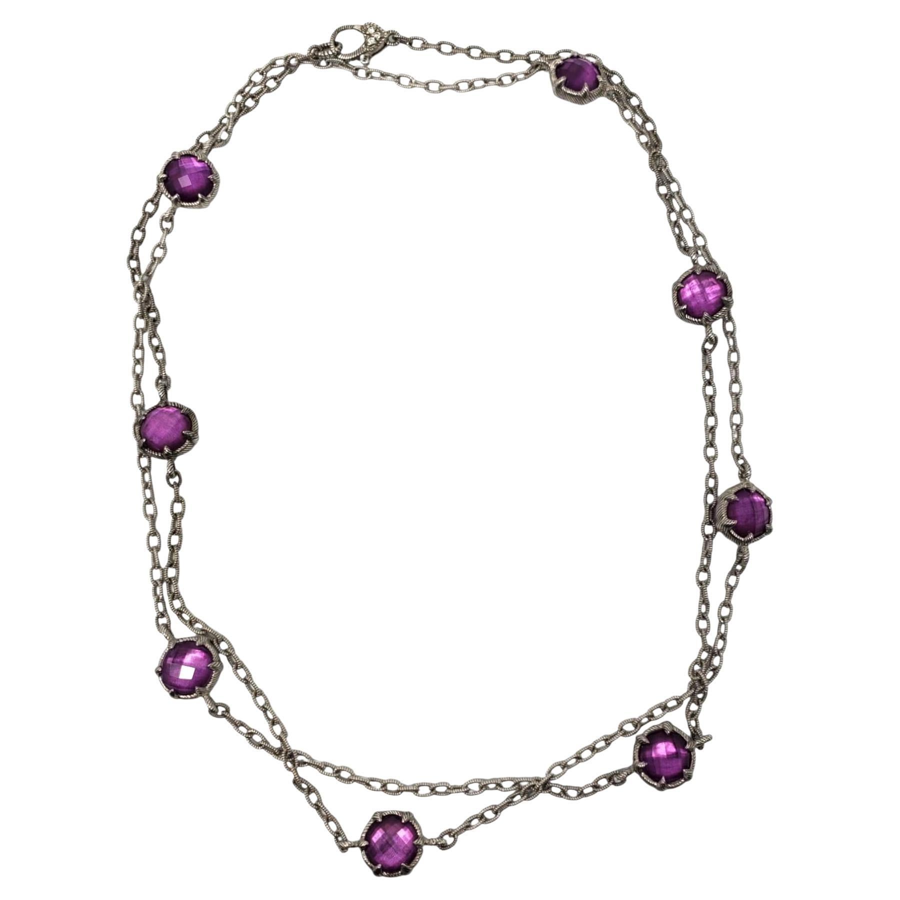 Judith Ripka Raspberry Quartz Station Necklace #21461 For Sale