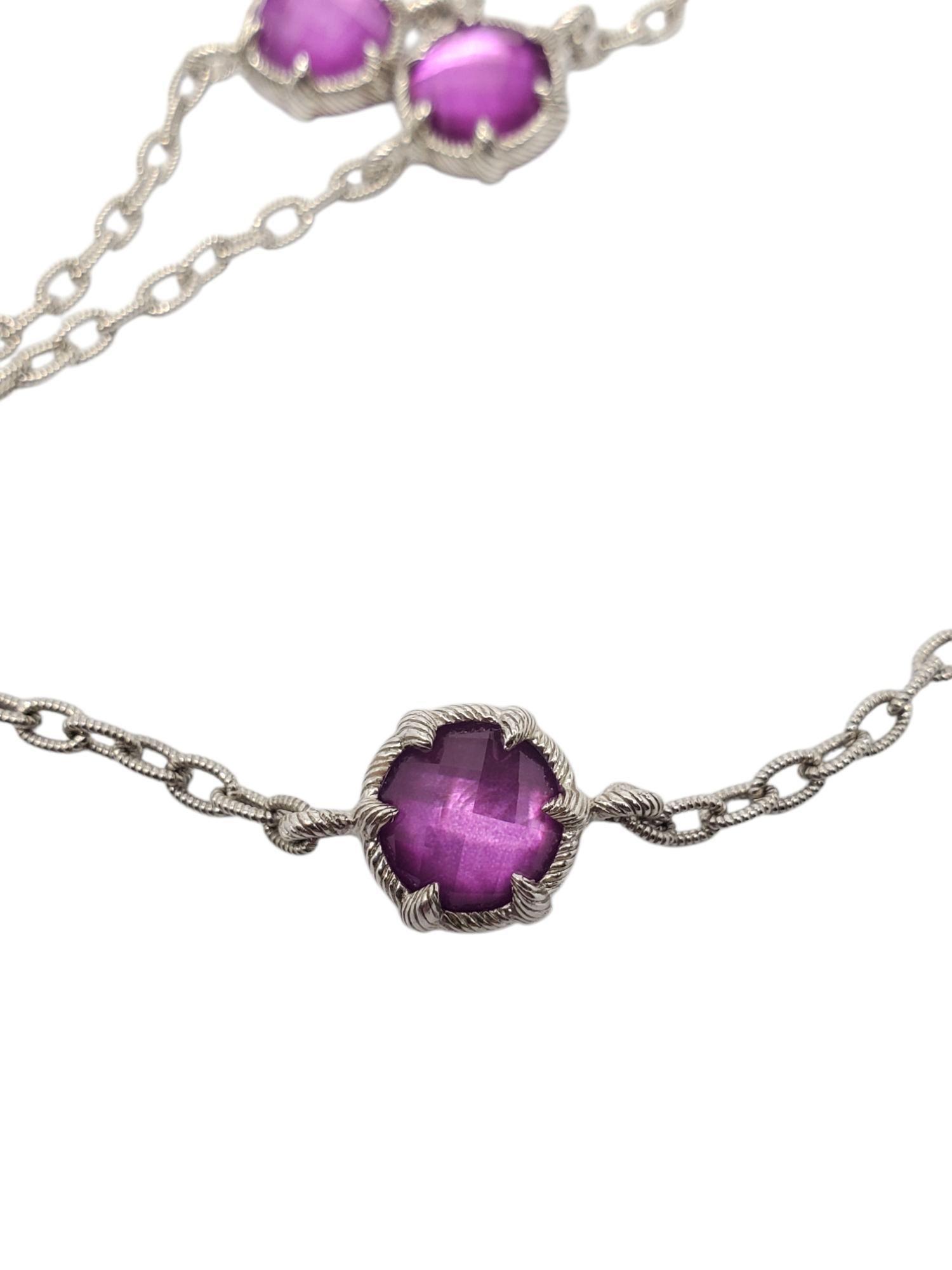 Judith Ripka Raspberry Quartz Station Necklace -

This beautiful link necklace by Judith Ripka features a series of faceted raspberry quartz gemstones set in a sterling silver bezel with a cubic zirconia lobster clasp.

Size : 36