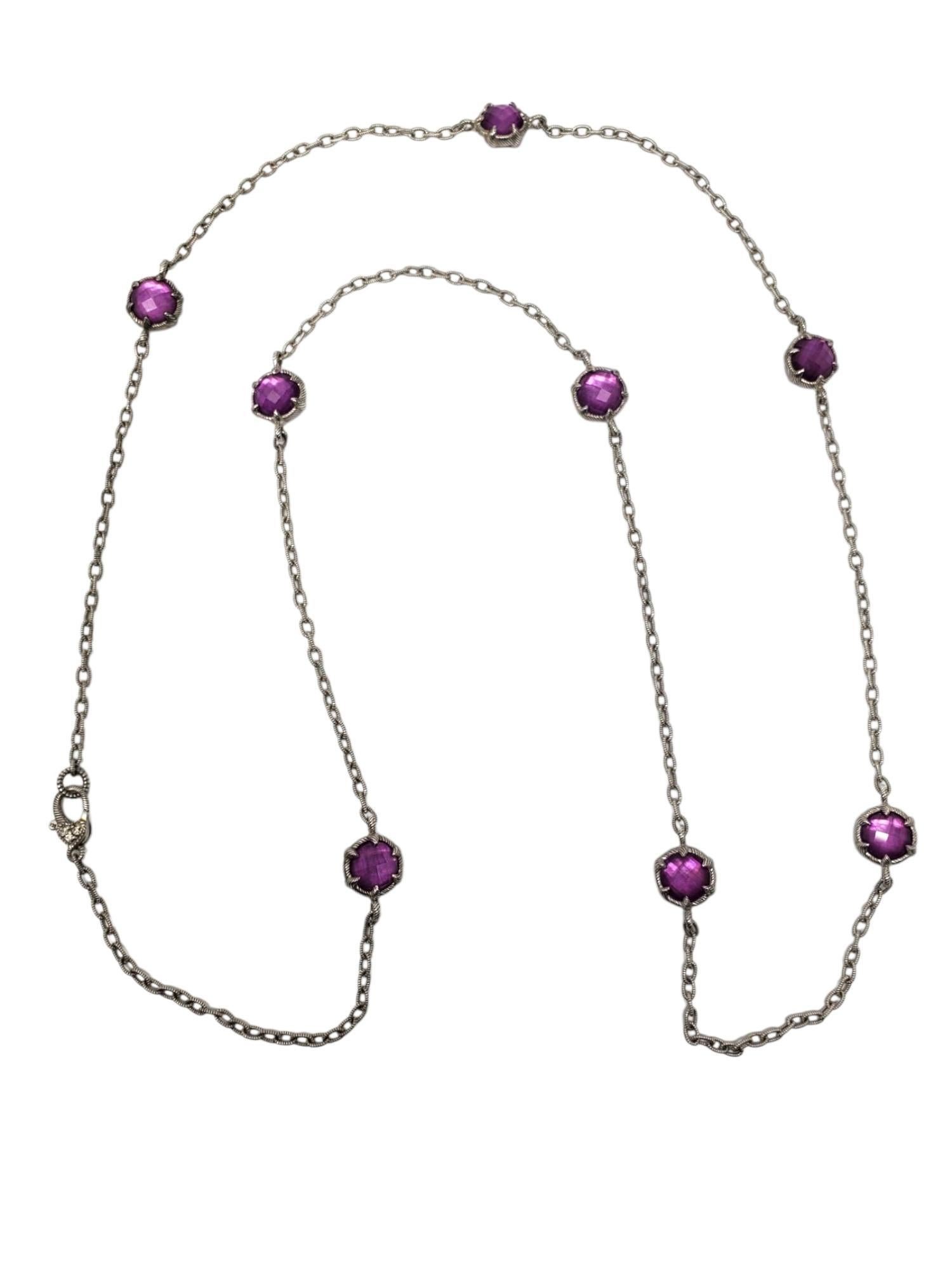 Women's Judith Ripka Raspberry Quartz Station Necklace #21461 For Sale