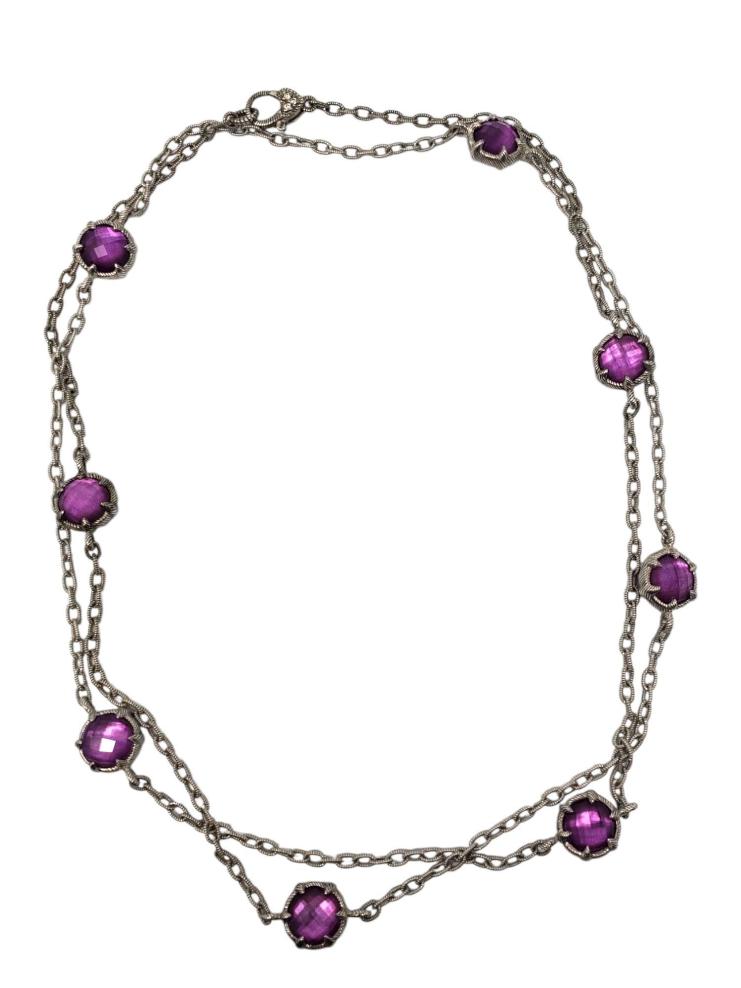 Judith Ripka Raspberry Quartz Station Necklace #21461 In Good Condition For Sale In Washington Depot, CT