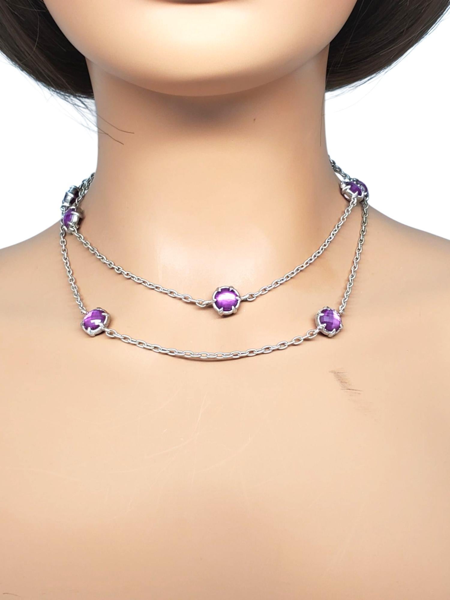 Judith Ripka Raspberry Quartz Station Necklace #21461 For Sale 5