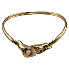 14K Yellow Gold and Pearl Calla Lily Bangle Bracelet #22414