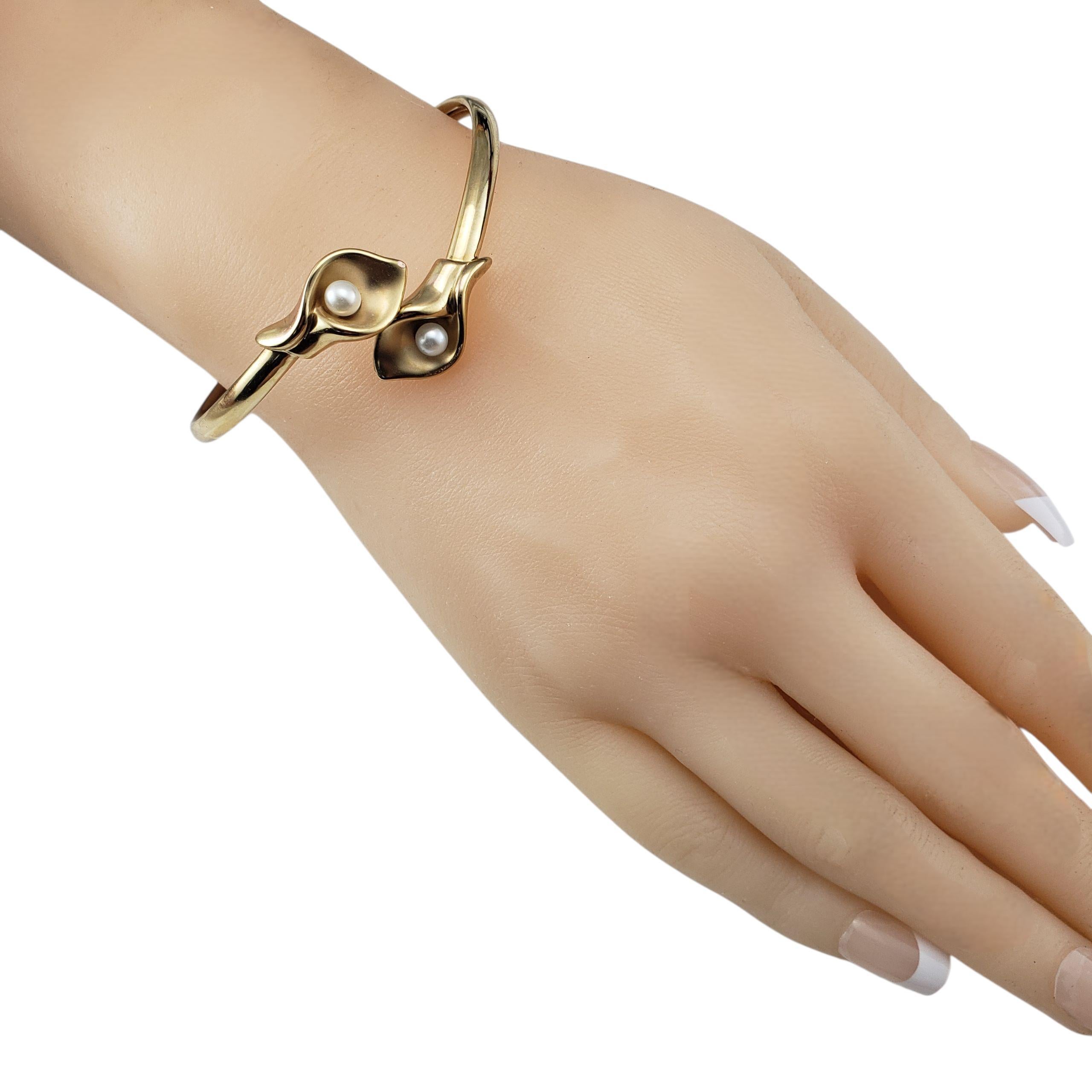 Bracciale con giglio della calla in oro giallo 14K e perle #22414 in vendita 2