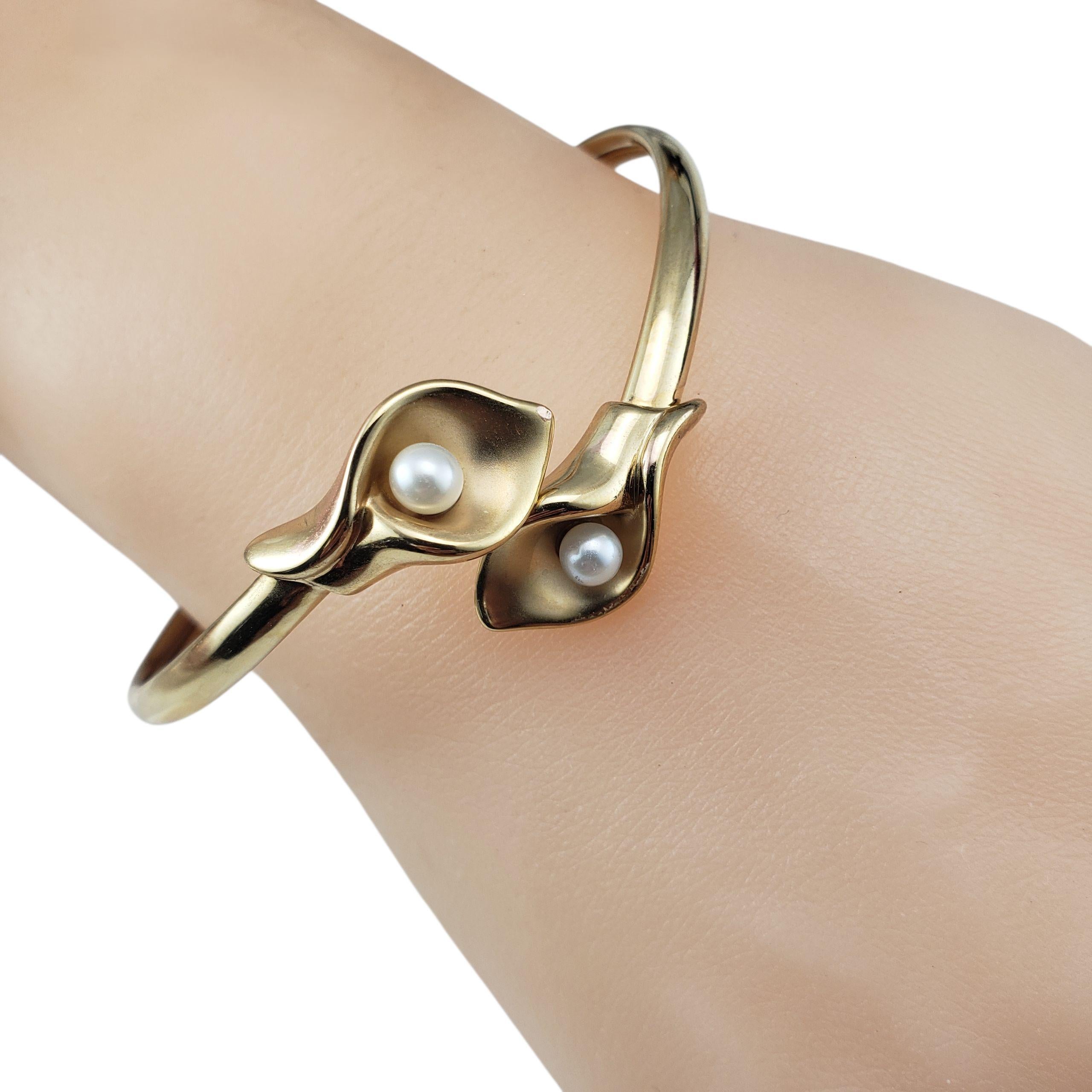 Bracciale con giglio della calla in oro giallo 14K e perle #22414 in vendita 3