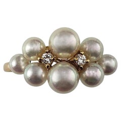 Anillo en racimo de perlas y diamantes de oro amarillo de 18 quilates talla 7 #22396