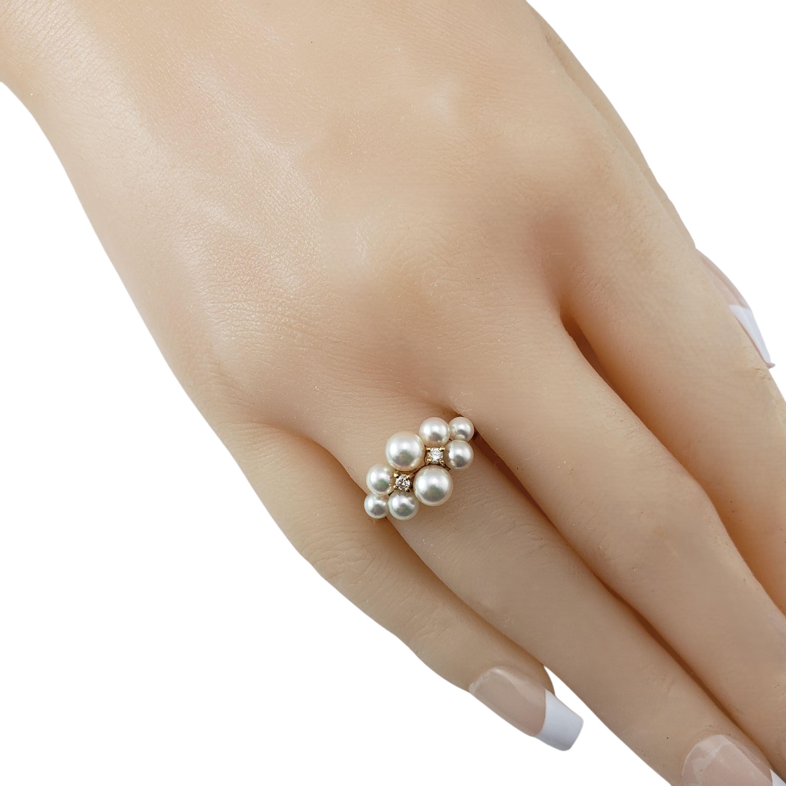 18 Karat Gelbgold Perle und Diamant Cluster Ring Größe 7 #22396 im Angebot 2