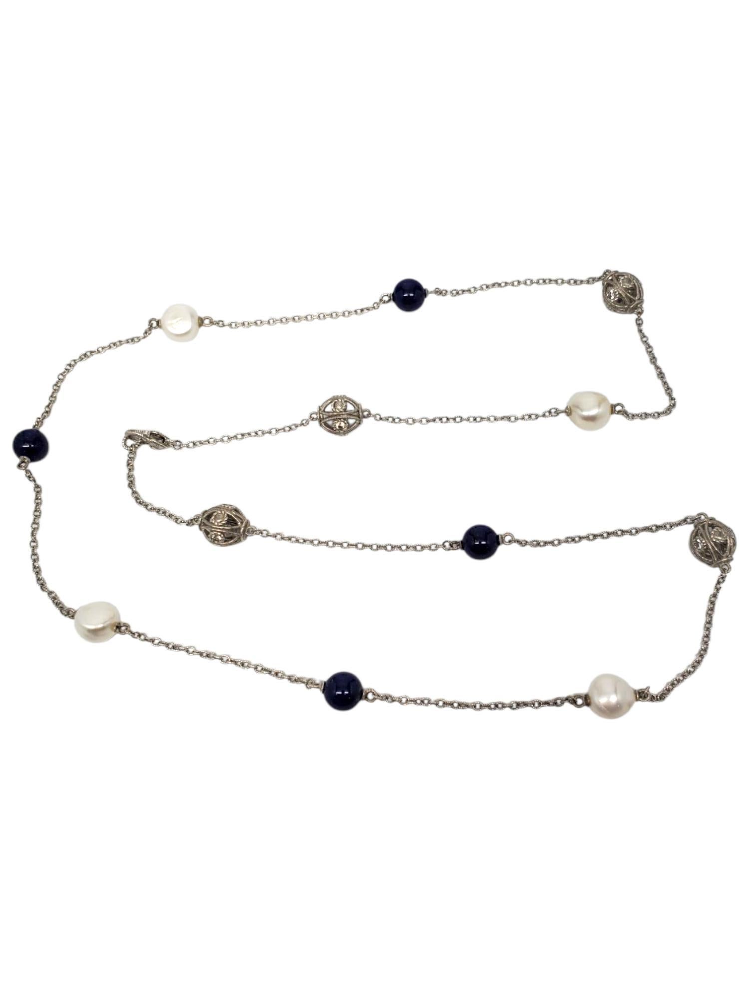 Judith Ripka Collar de estación de plata de ley con perlas de lapislázuli nº 21 460 Corte redondo en venta