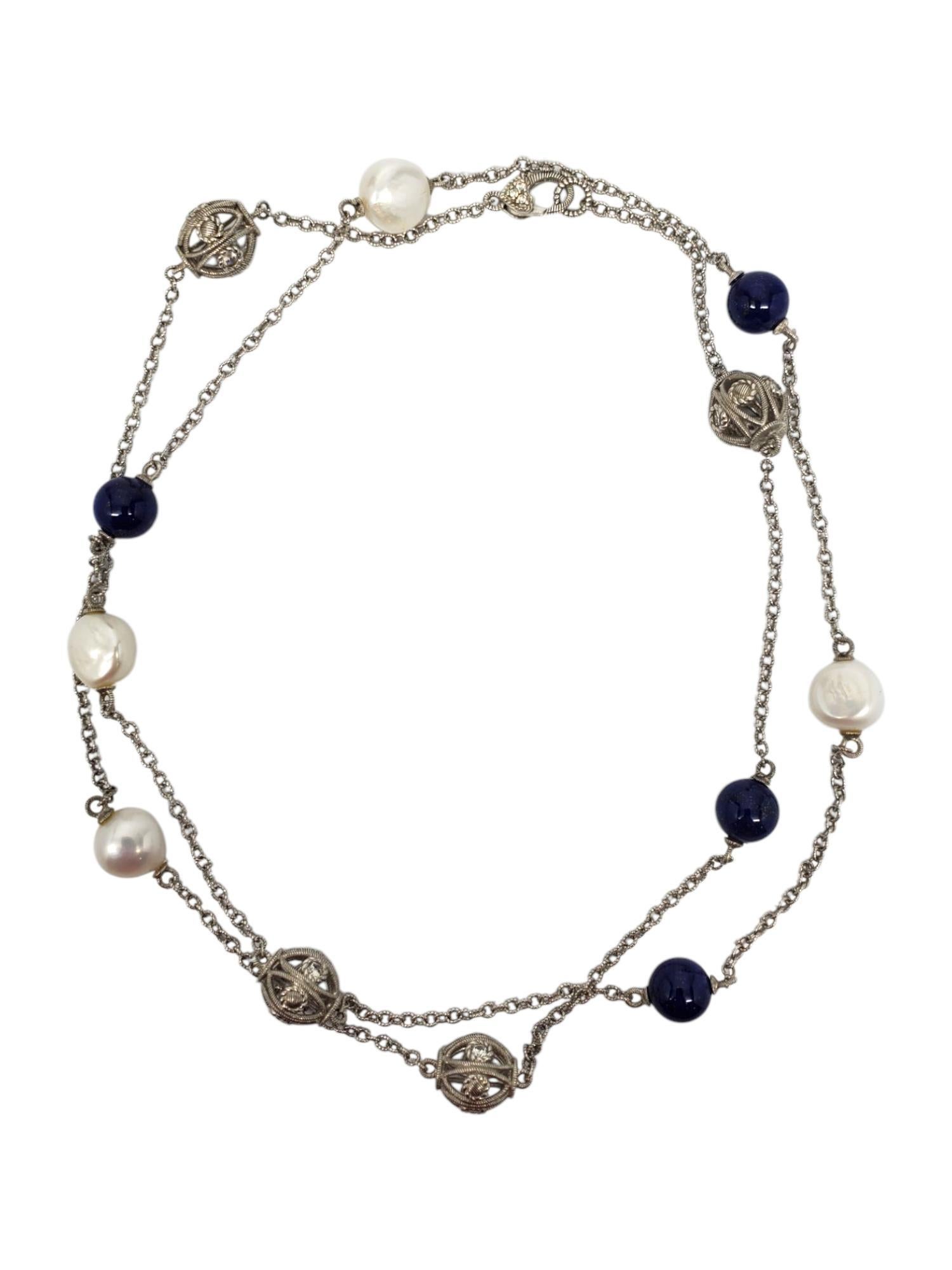 Judith Ripka Collar de estación de plata de ley con perlas de lapislázuli nº 21 460 en Bueno estado para la venta en Washington Depot, CT