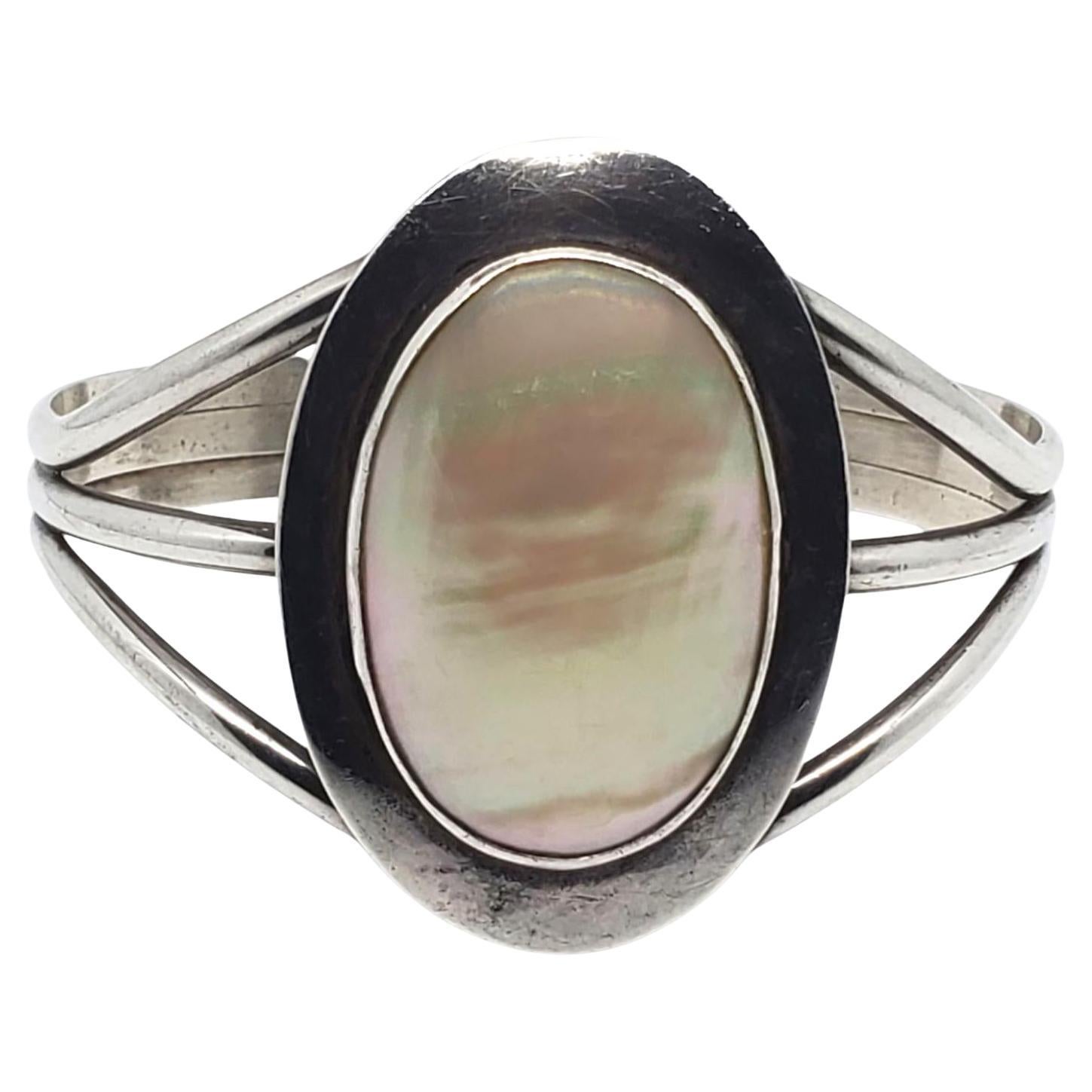 Pulsera brazalete de nácar de plata de ley de los indios americanos nº 21431 en venta