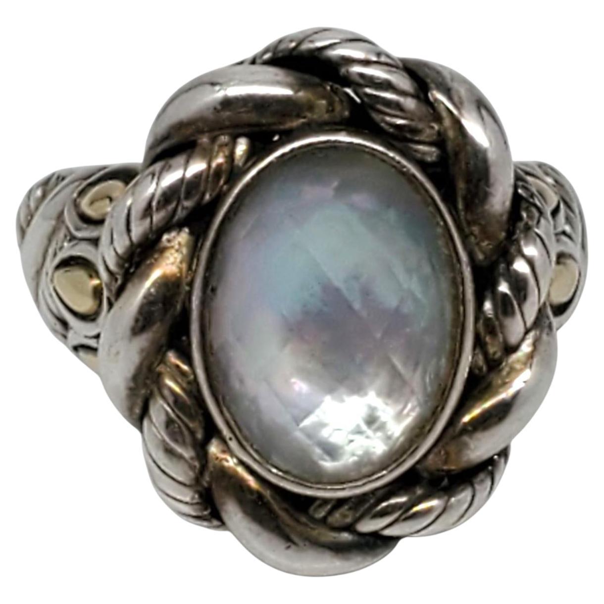 JAI Sterling Silver 14K Yellow Gold Faceted Moonstone Ring Size 10 #21415