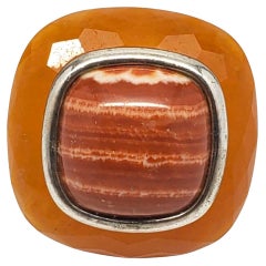 Vintage Whitney Kelly Sterling Silver Carnelian Dome Ring Size 11 #21413