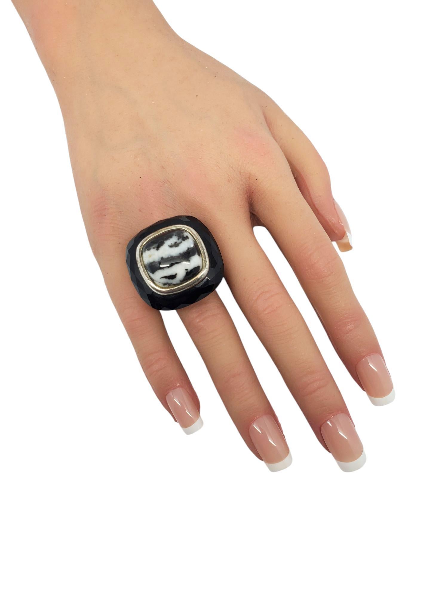 Whitney Kelly, in argento sterling, anello con cupola a strisce zebrate, misura 11 #21412 in vendita 4